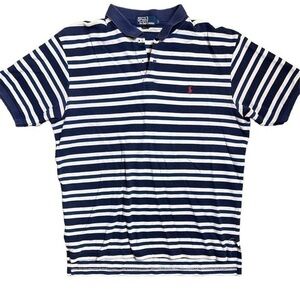 Vintage 90’s Men’s Ralph Lauren Navy Striped Polo Short Sleeve Shirt Size L